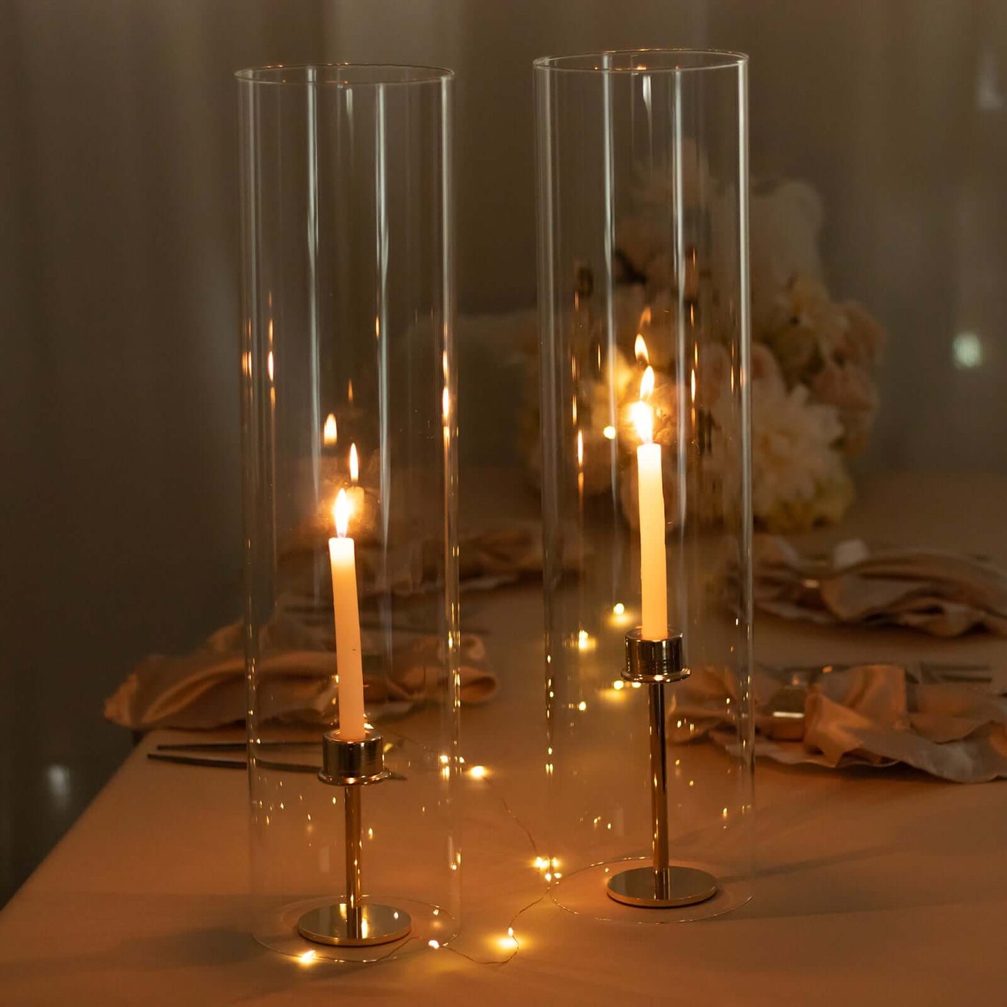 2-Pack Clear Glass Candelabra Shades Open End Hurricane Design - Stylish Table Centerpiece 24"