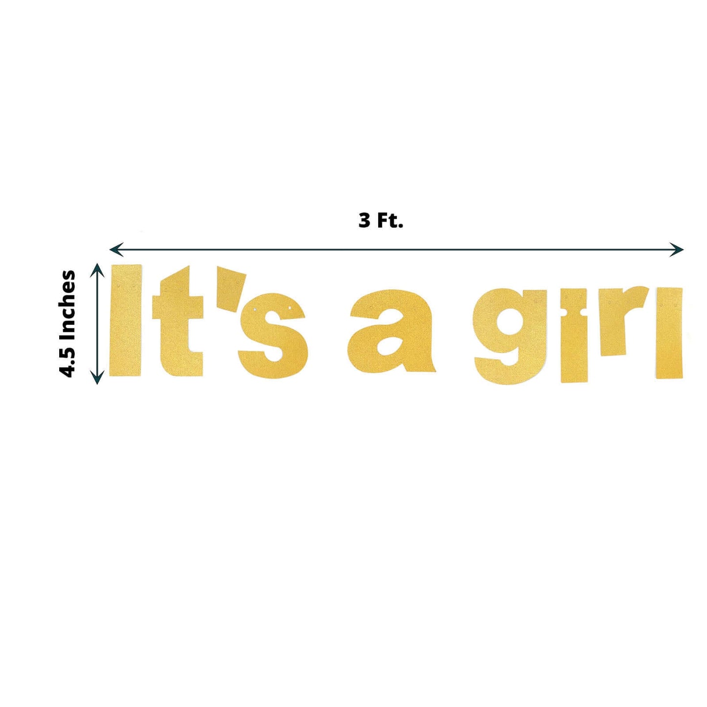 3ft Gold Glittered It's a Girl Paper Hanging Gender Reveal Garland Banner, Baby Shower Banner