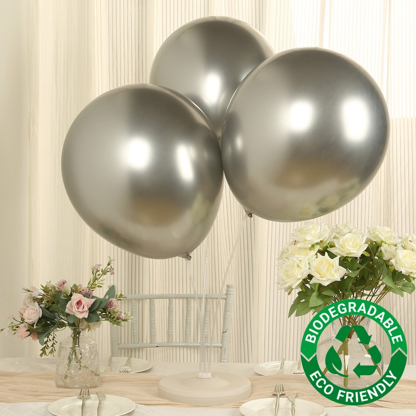 10 Pack Silver Biodegradable Balloons, 18" Thickened Extra Strong Eco-friendly Latex Helium Party Balloons