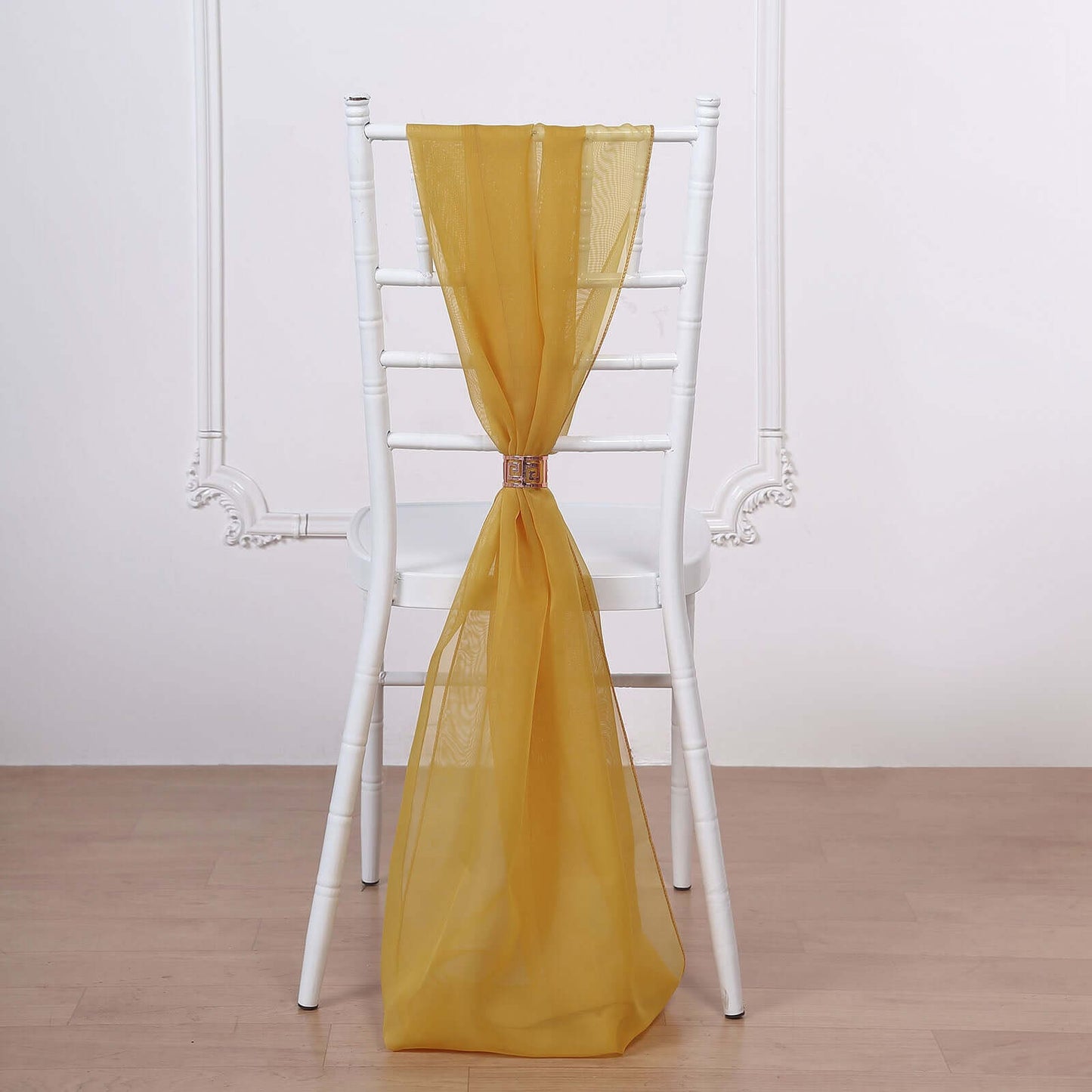 5 Pack Chiffon Chair Sashes Mustard Yellow - Soft & Lightweight Designer Chair Bows 22"x78"