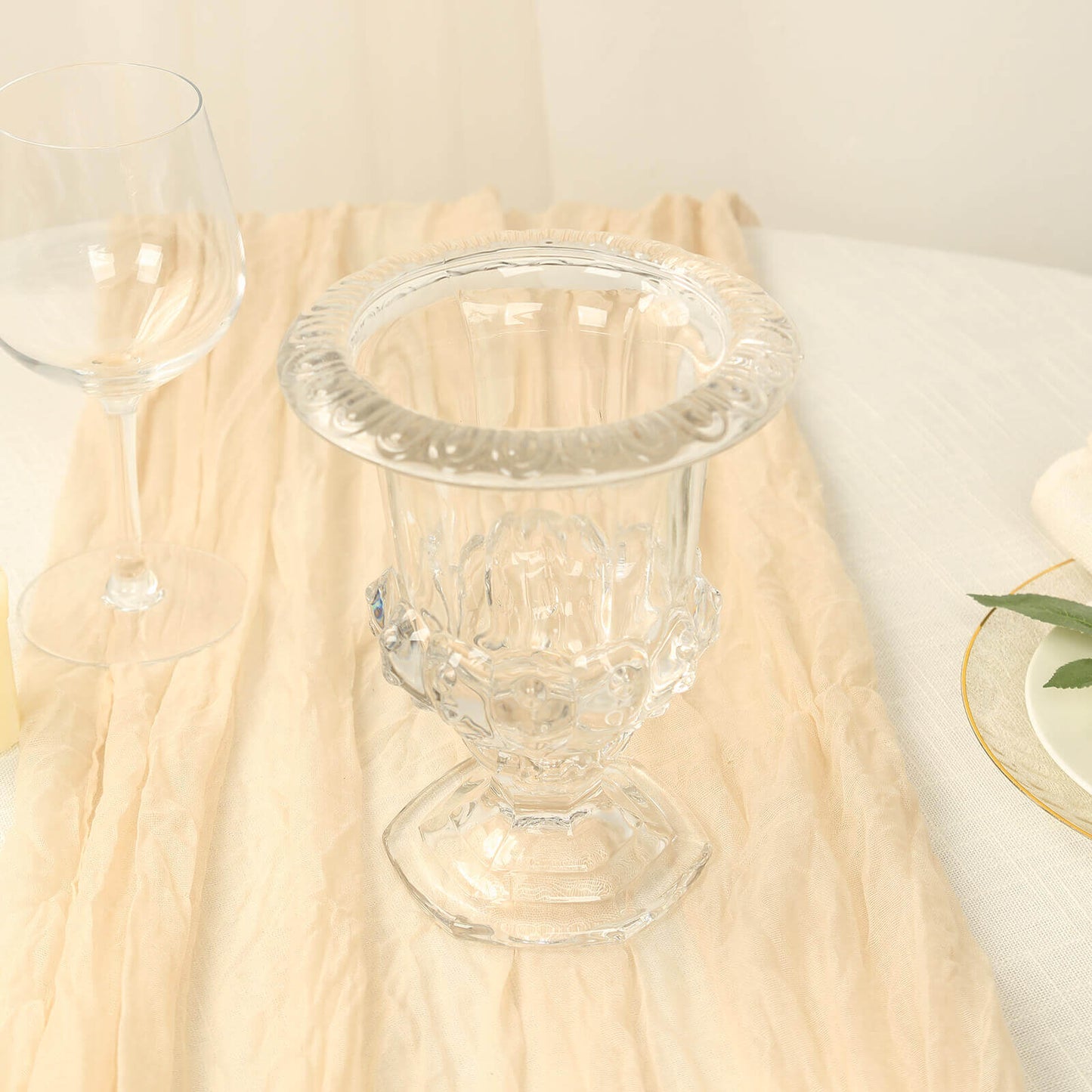 2-Pack Glass Mini Pedestal Flower Vases in Classic Roman Urn Style Clear - Sophisticated Wedding Table Centerpieces 6"