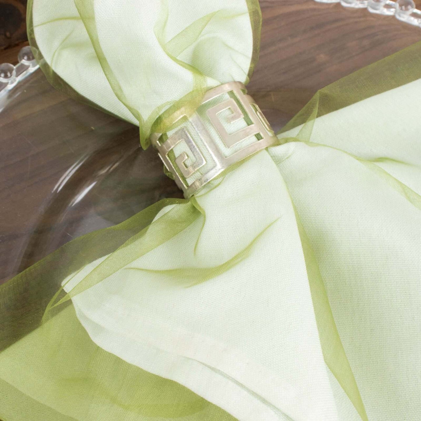 10 Pack Organza 23"x23" Napkins Olive Green - Sheer Cloth Napkins