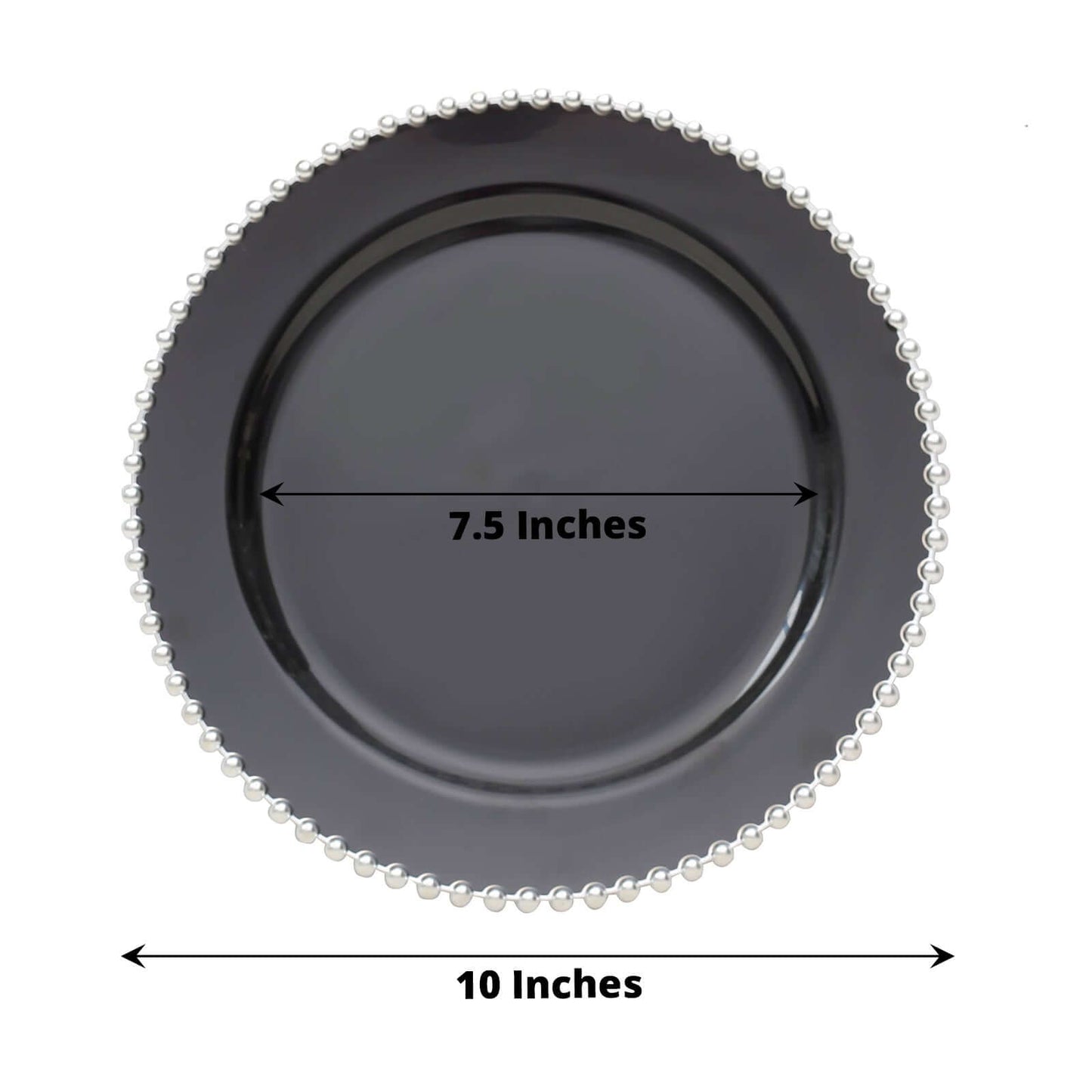 10-Pack Plastic 10" Round Dinner Plates in Black with Silver Beaded Rim - Disposable Party Plates for Banquets & Festive Occasions