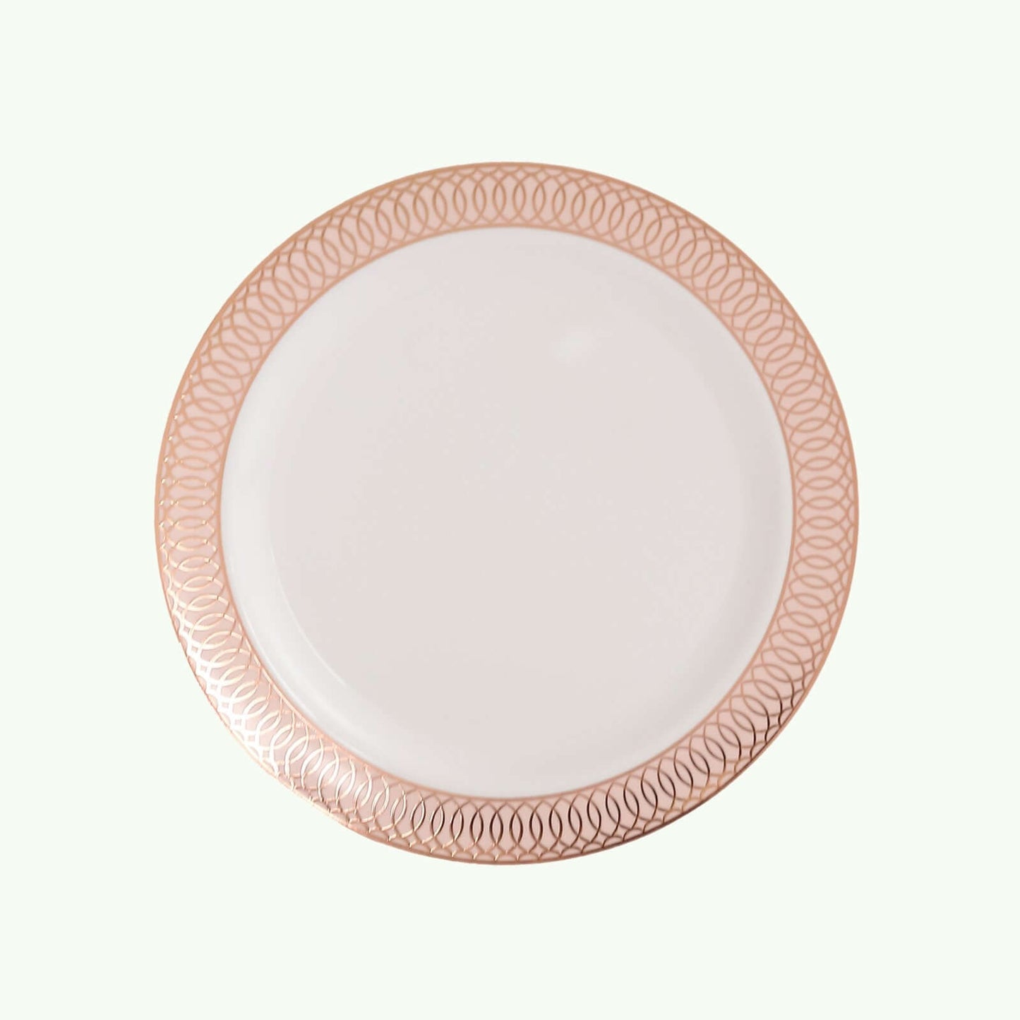 10-Pack Plastic Round Dessert Plates 7" White with Blush Rose Gold Spiral Rim - Chic Disposable Salad Plates for Events & Banquets