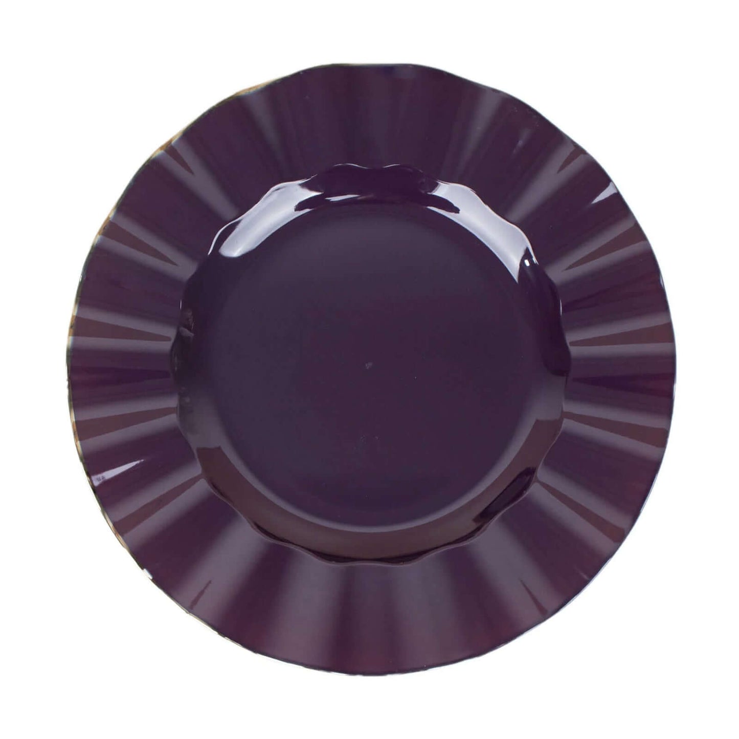 10-Pack Plastic 11" Round Dinner Plates in Purple Ruffled Rim with Gold Edging - Sturdy Disposable Dinnerware