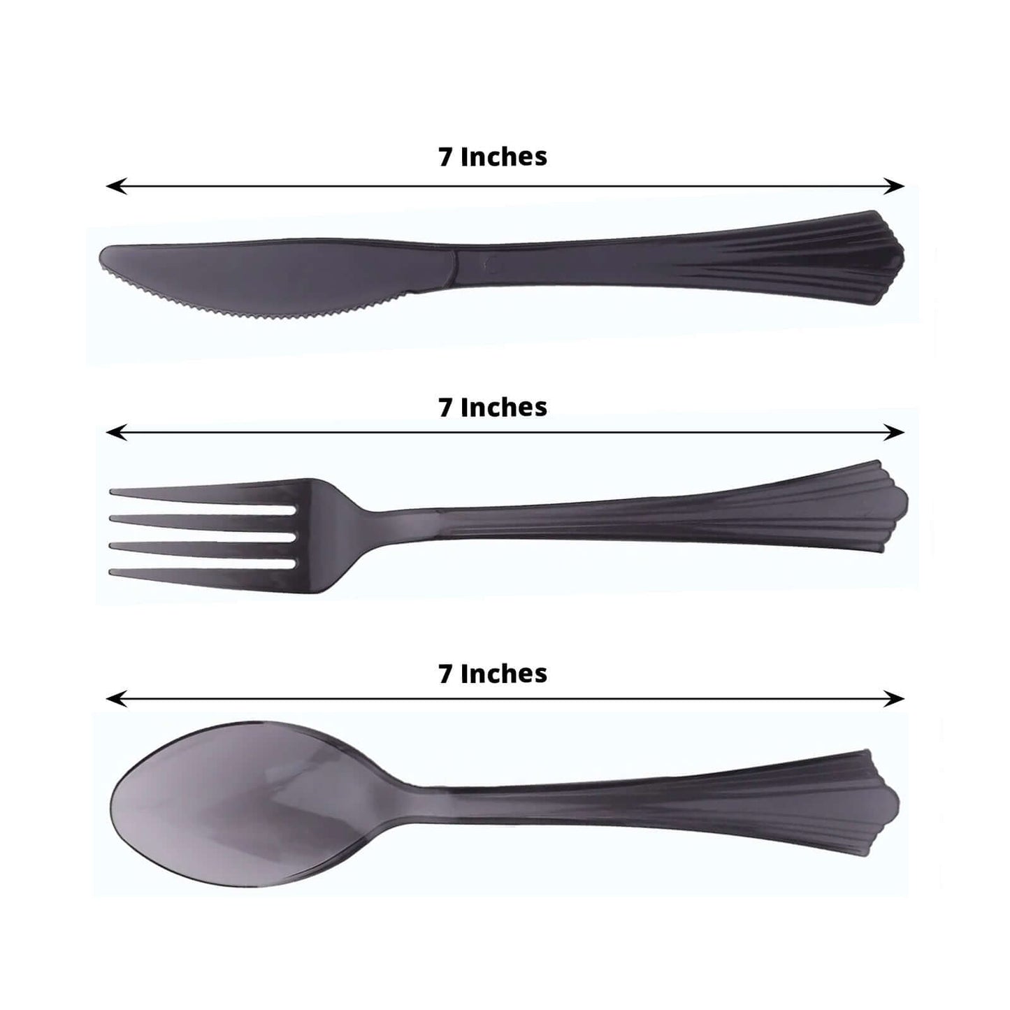 24-Pack Plastic Silverware Set with Fan Flared Tip Handle Transparent Black - Heavy Duty Disposable Utensils 7"