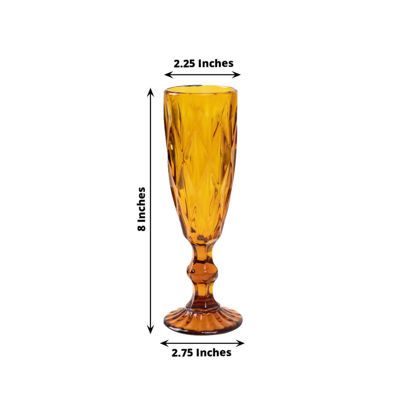 6-Pack Champagne Flute Glasses Transparent Amber Gold Textured Crystal Cut Design - Chic Wine Goblets for Parties & Events 6oz 8"