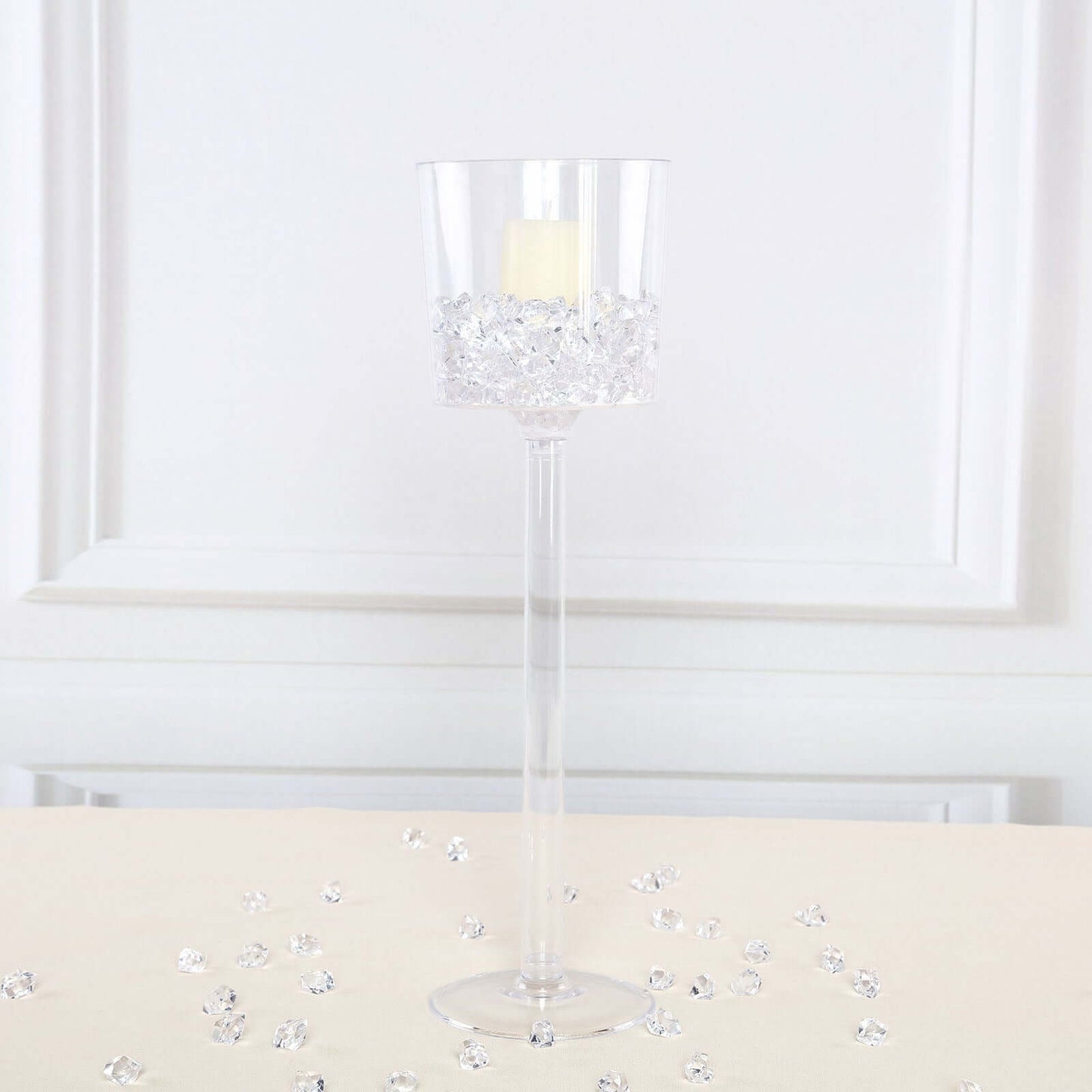 4-Pack Plastic Flower Vases Cylinder Wine Cup Design Clear - Fillable Long Stem Floral Centerpieces 18"