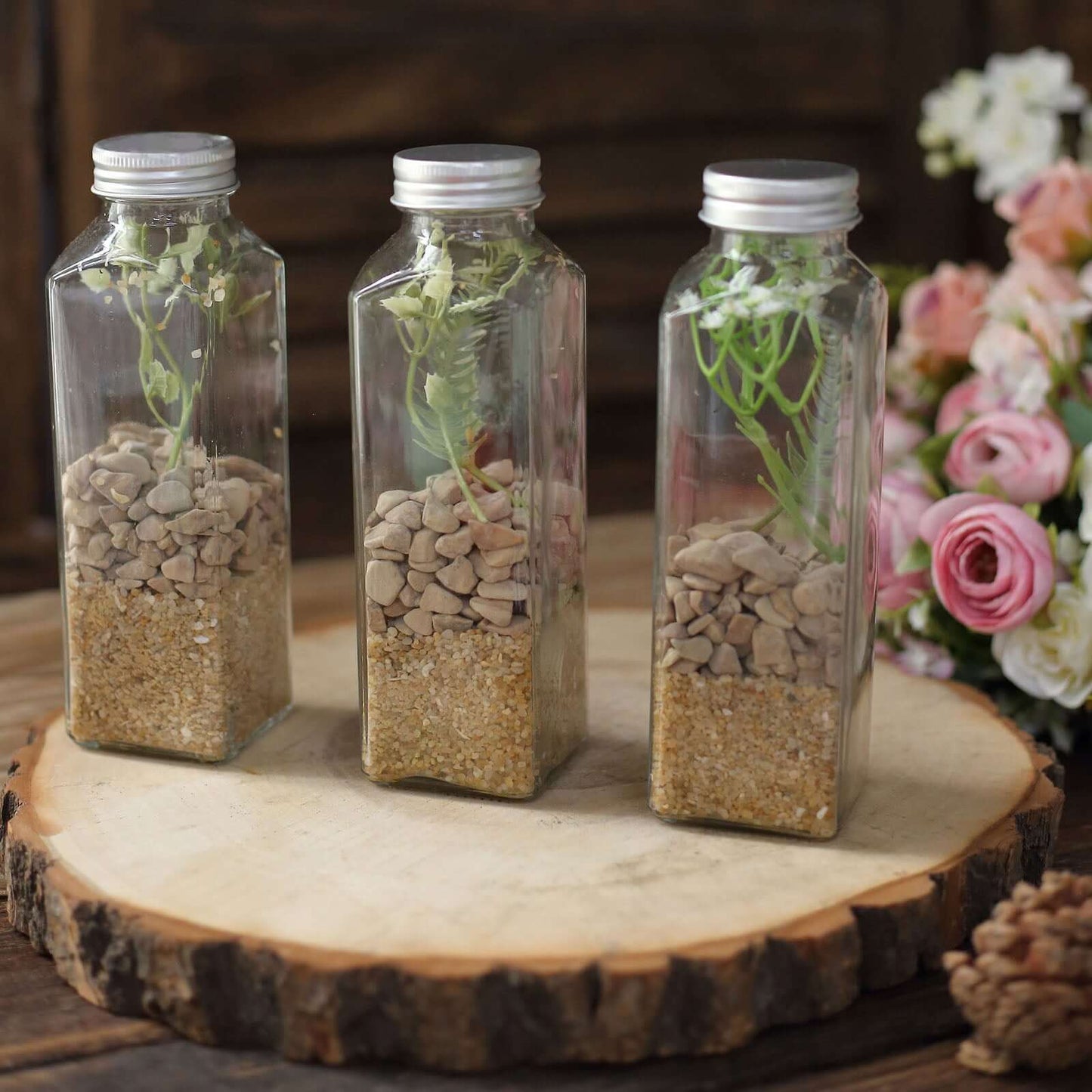 12-Pack Glass Jars French Square Design Clear with Aluminum Caps - Refillable Storage Bottles for Pantry & Organization 7" 12oz