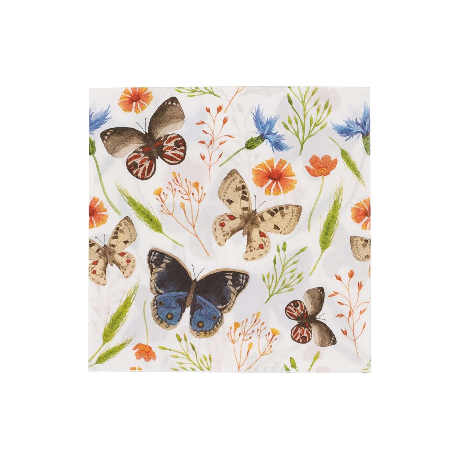 50-Pack Paper Beverage Napkins with Field Herbs and Butterfly Print Ivory - 2 Ply Disposable 18GSM Garden Party Napkins 6.5"x6.5"