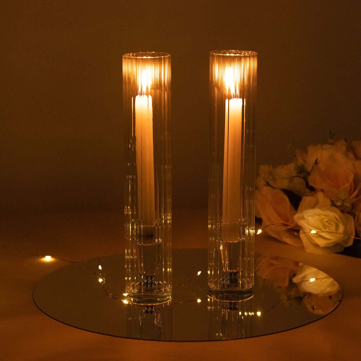 2-Pack Clear Ribbed Glass Hurricane Shades Open End Design - Stylish Candelabra Pillar Candle Holder Table Centerpiece 10"