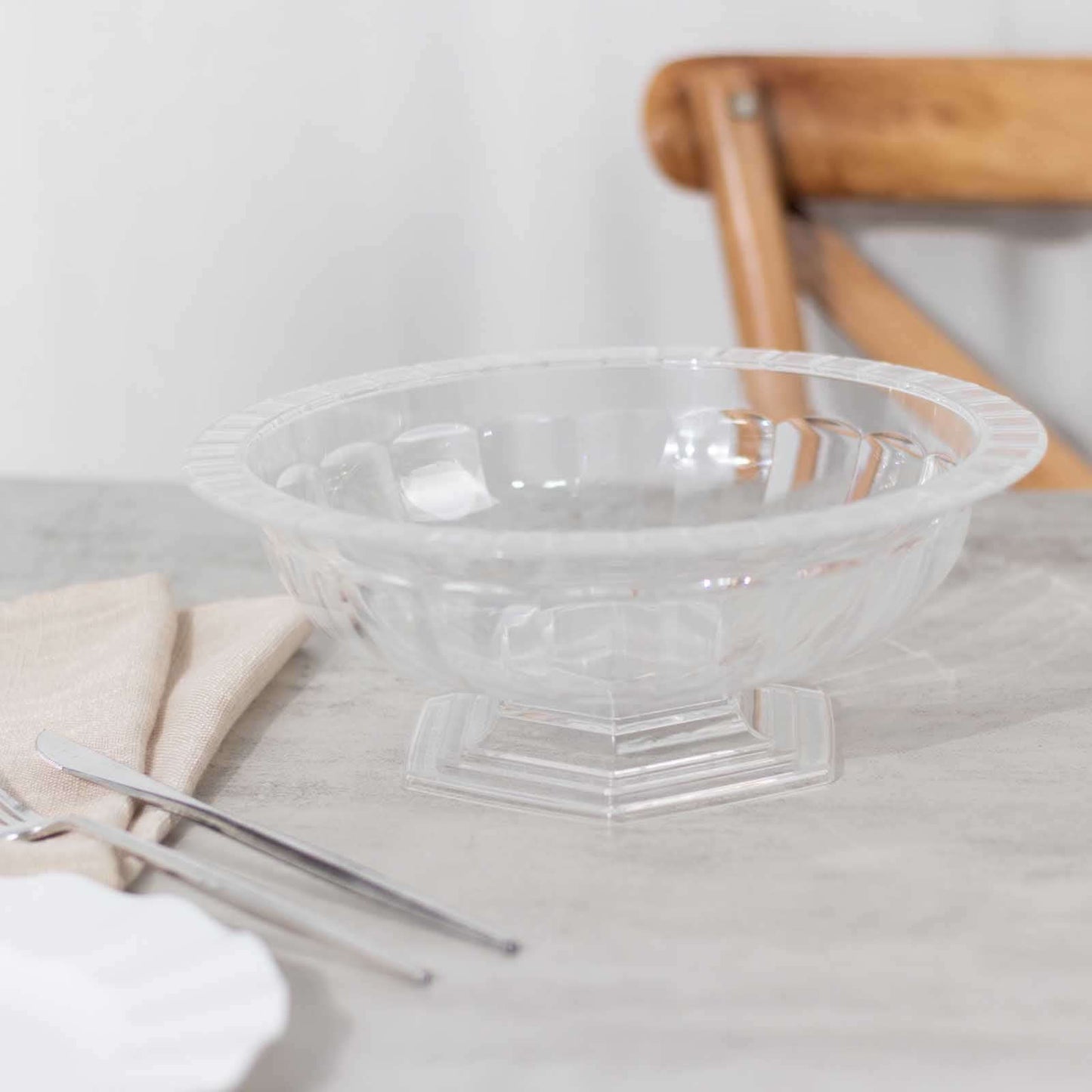 3-Pack Plastic Footed Compote Bowl Flower Vases Roman Style Clear - Round Decorative Pedestal Table Centerpieces 10"