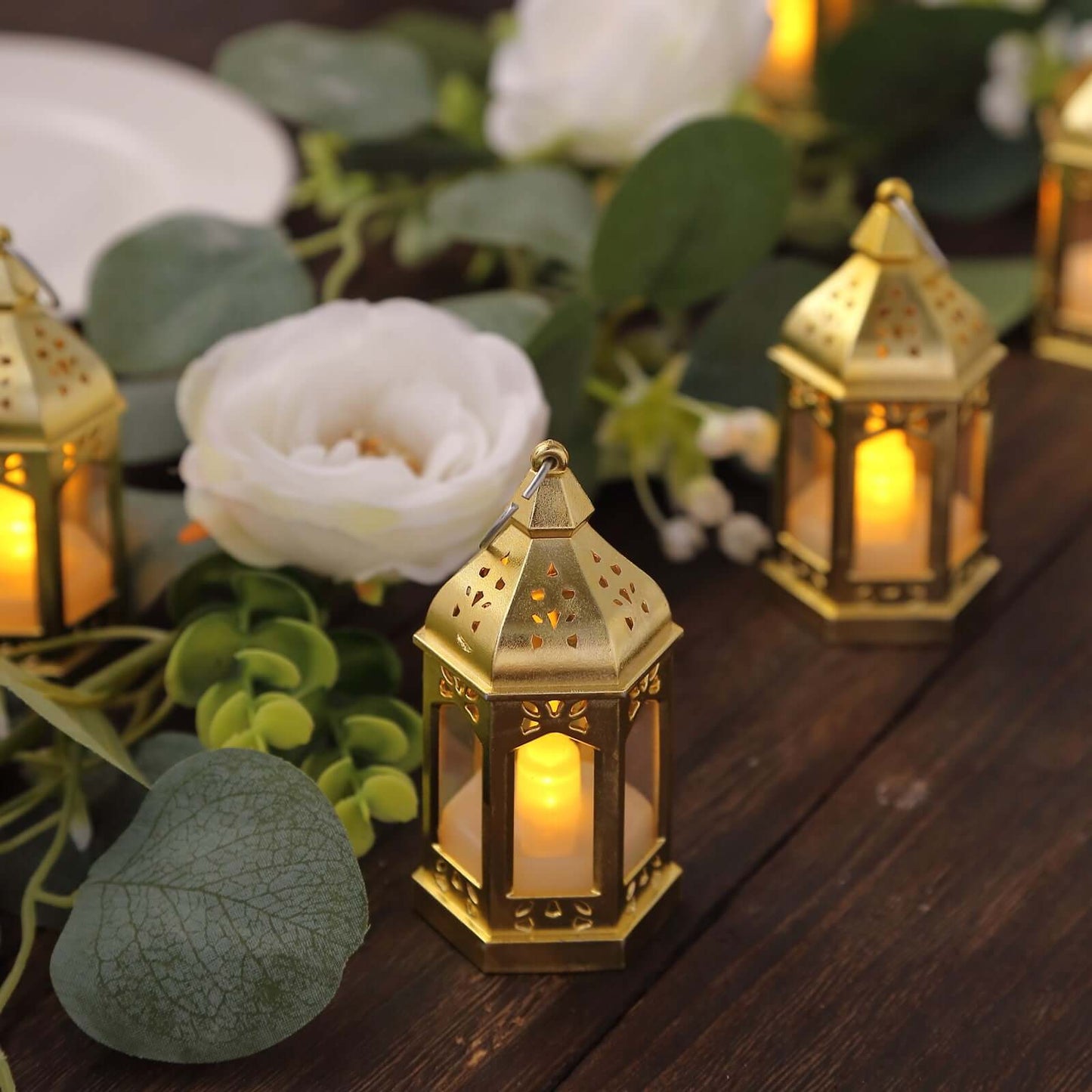 6-Pack LED Tealights Warm White Moroccan Style Gold - Battery Operated Mini Lantern Candle Lamp Centerpieces 3.5"