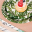 25-Pack Paper 7" Round Dessert Plates in White with Tropical Palm Leaf Design - Disposable 300GSM Appetizer Salad Plates for Boho Chic & Jungle Themed Events