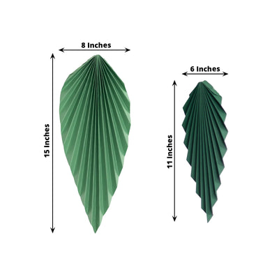 Set of 6 Mixed Green Leaves Hanging Paper Fans Backdrop Decor, Pre-Strung Foldable Tropical Palm Leaves Jungle Theme Party Supplies - 11",15"