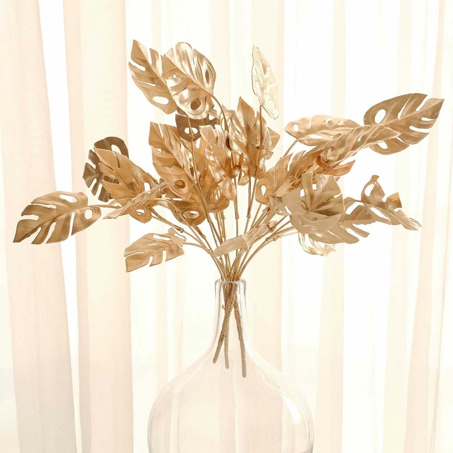 4-Pack Artificial Monstera Leaves Bushes Metallic Gold - Themed Weddings Parties & Events 14"