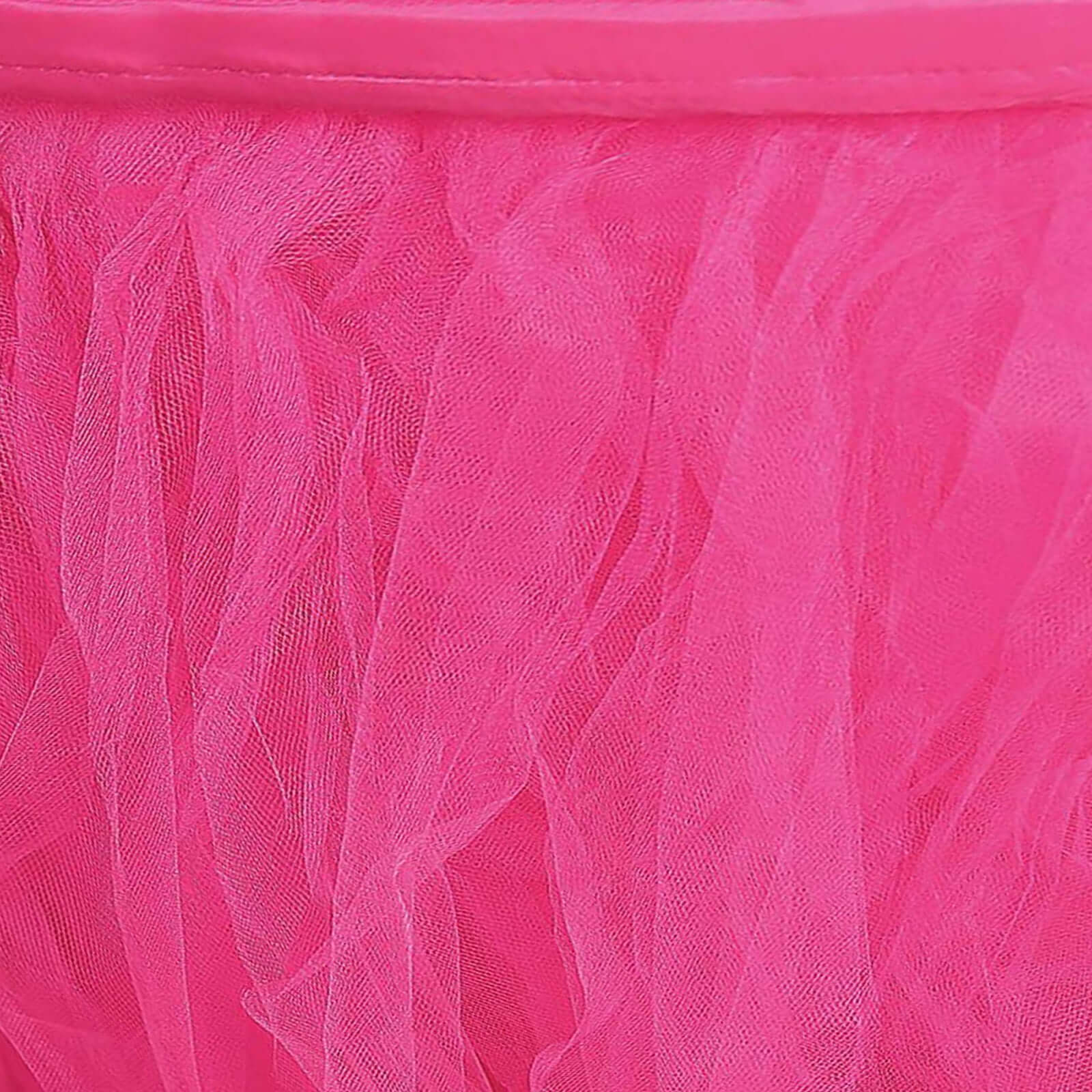 Tulle 14ft Table Skirt Fuchsia - 4 Layer Pleated Tutu Table Cover - Linen Luxes