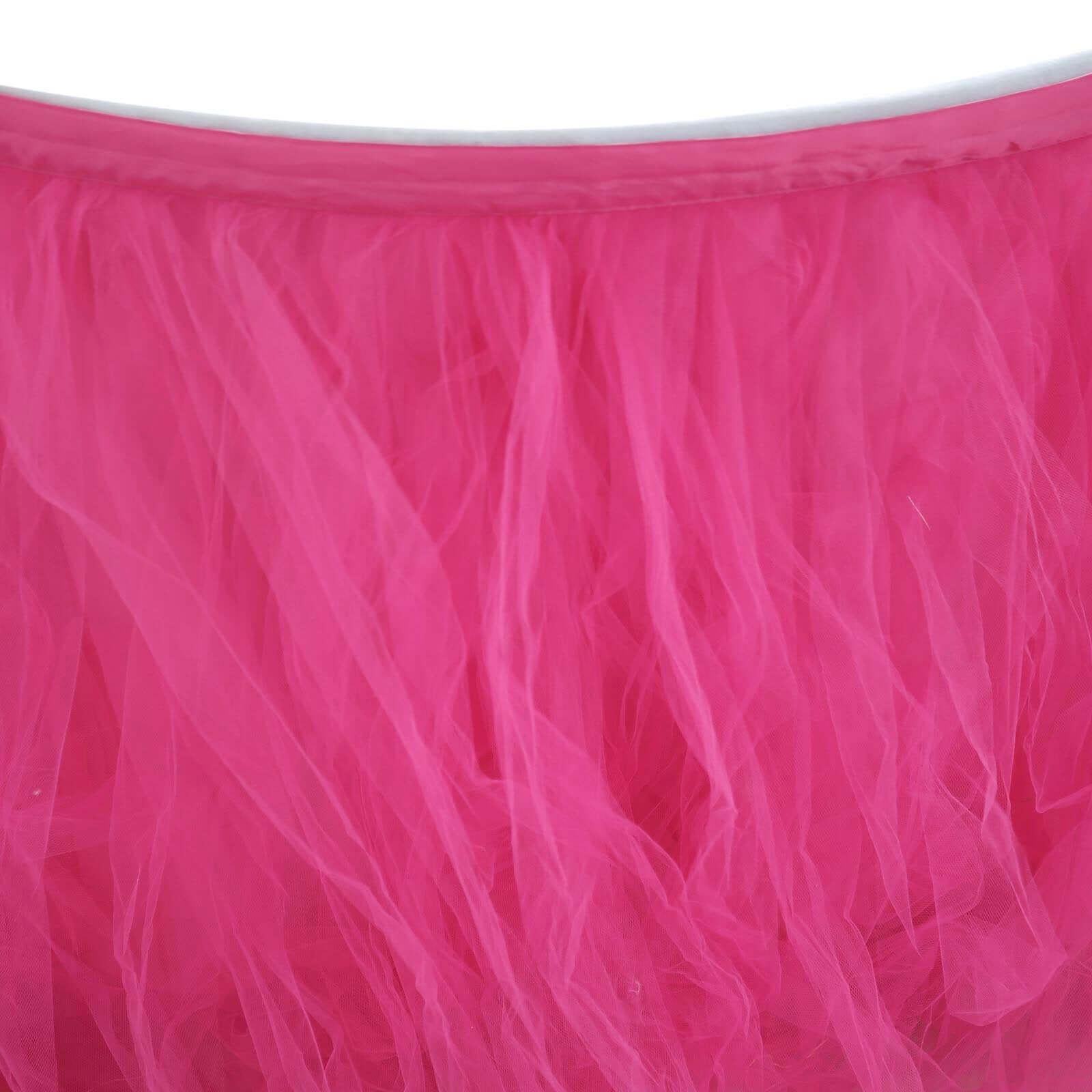 Tulle 14ft Table Skirt Fuchsia - 4 Layer Pleated Tutu Table Cover - Linen Luxes