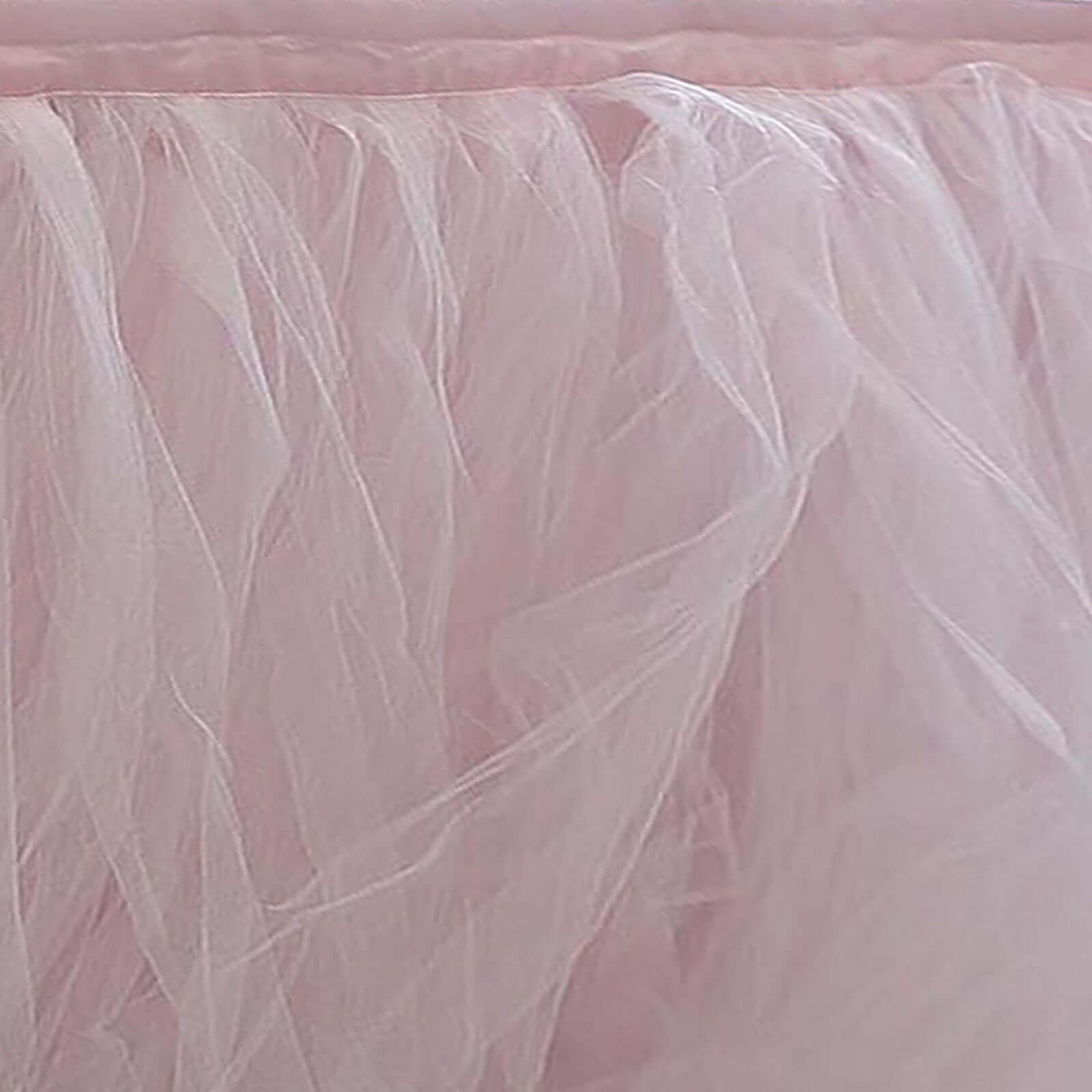 Tulle 17ft Table Skirt Blush - 4 Layer Pleated Tutu Table Cover - Linen Luxes