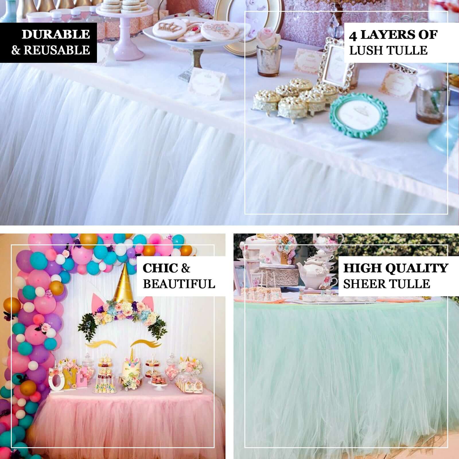Tulle 21ft Table Skirt Pink/Rose Quartz - 4 Layer Pleated Tutu Table Cover - Linen Luxes