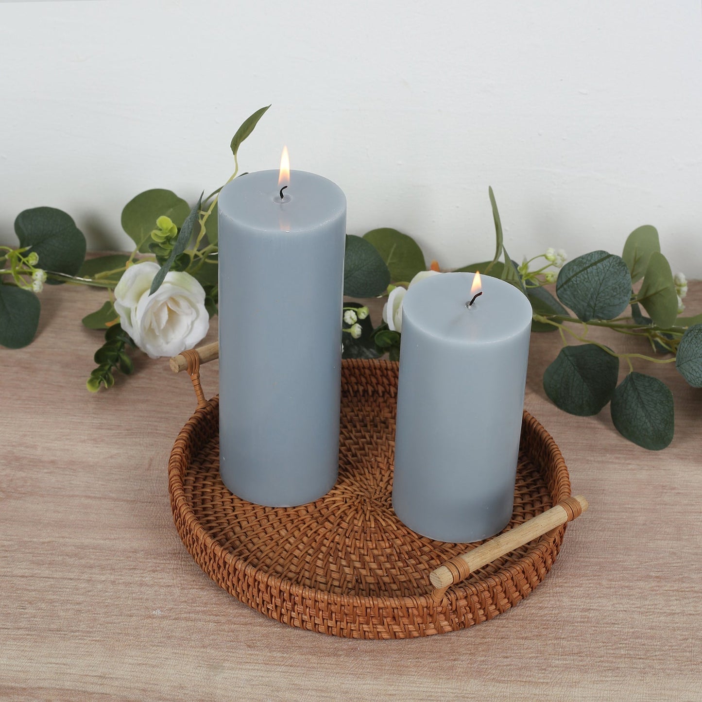 12-Pack 3"x8" Unscented Dripless Pillar Candles â€“ Dusty Blue Long-Burning Wax Candles with Cotton Wicks for Home, Weddings & Event Decor
