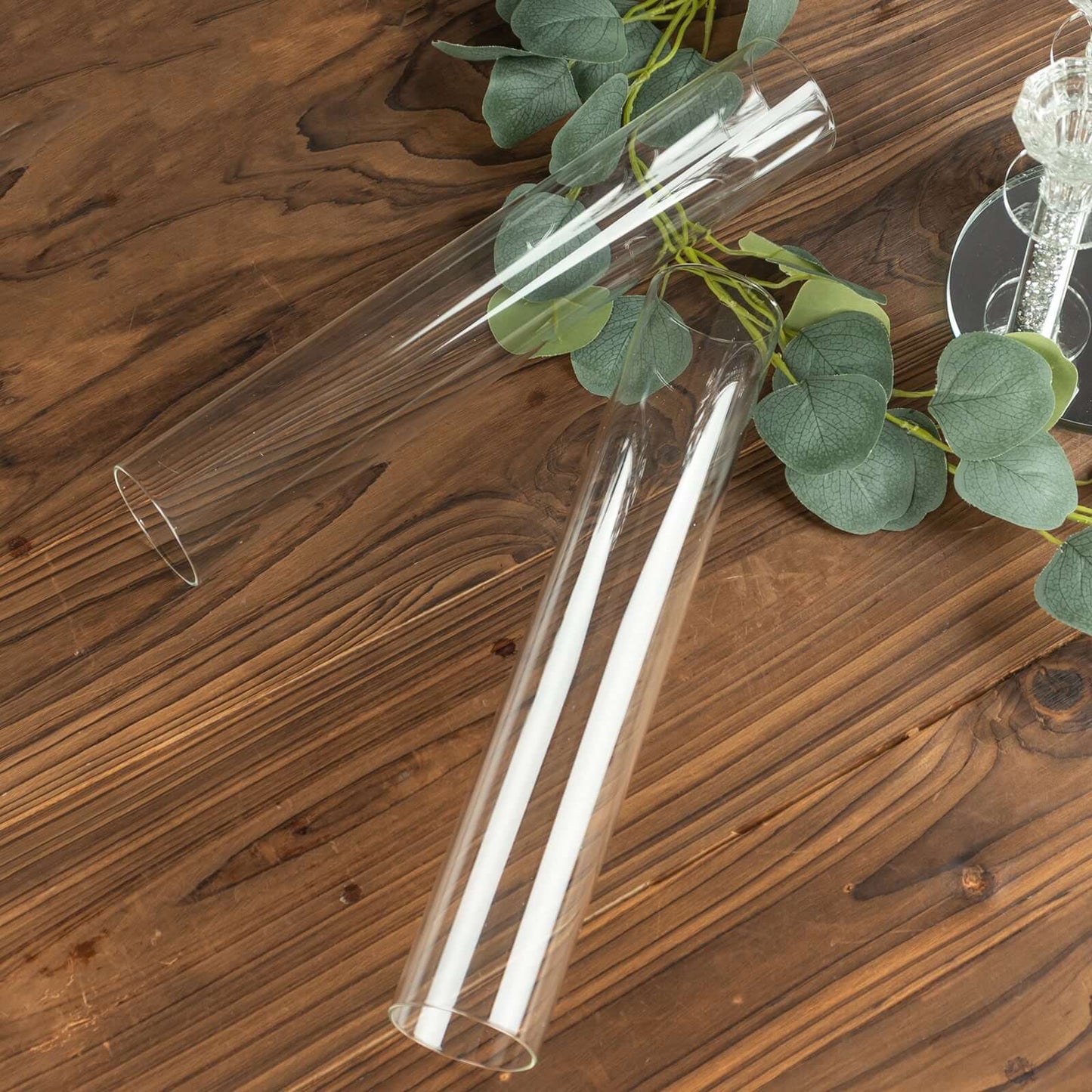 2-Pack Glass Pillar Hurricane Candle Shades - Clear Chimney Tube with 2.25" Wide Open Ends 14"