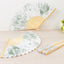 5-Pack Paper Folding Fans Party Favors in White & Sage Green French Toile Pattern, Handheld Fans with Bamboo Frame