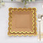 25-Pack Paper 7" Square Dessert Plates in Natural Brown with Gold Scalloped Rim - Disposable Salad Appetizer Party Plates for Stylish Outdoor Events & Boho Celebrations