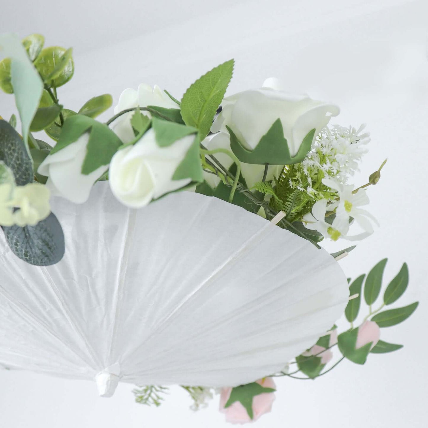 4-Pack Paper and Bamboo Parasol Umbrellas White - Decorative Centerpieces and Bridal Shower Photo Props 16"