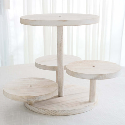 4-Tier Wooden Cake Stand Whitewash with Round Tiered Trays - Rustic Cupcake Tower Dessert Display 14" Tall