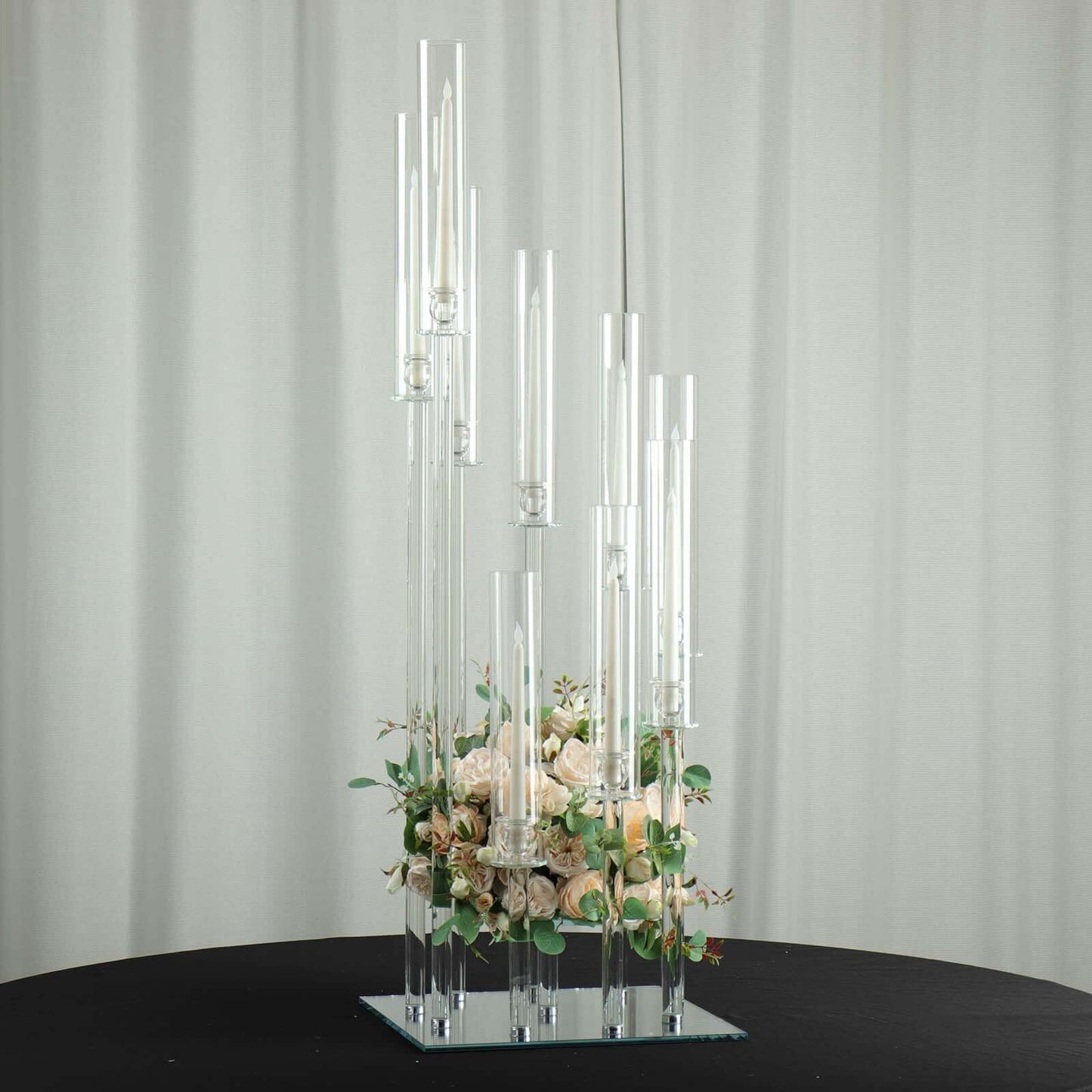 Crystal Glass Cluster Candelabra Pedestal Stand - Square Hurricane Taper Candle Holder Table Centerpiece 4ft