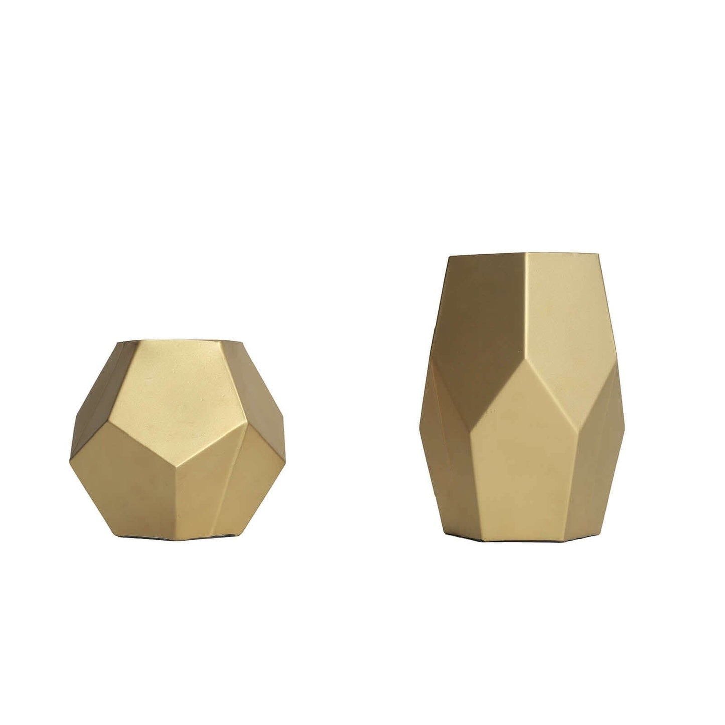 Set of 2 Glass Flower Vases Geometric Design Matte Gold - Stylish Modern Candle Holder Centerpieces 5", 8"