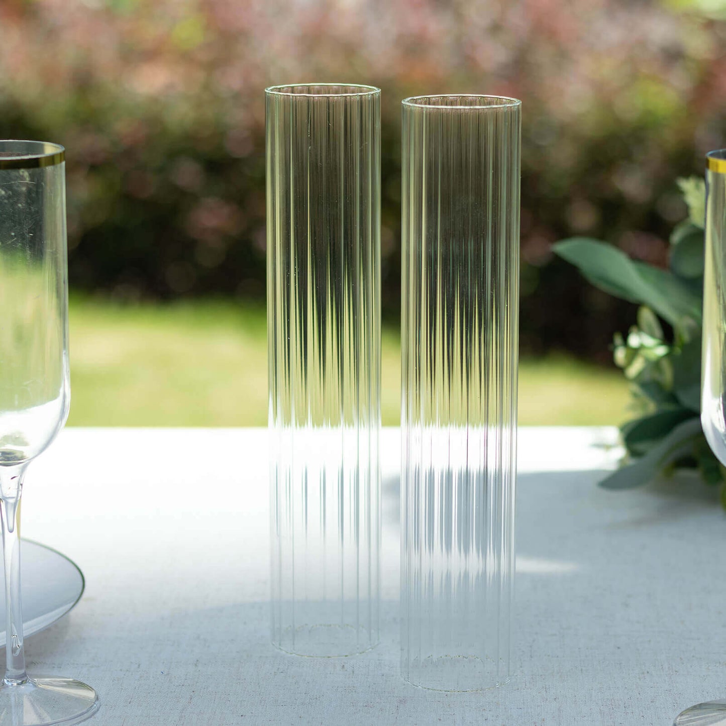2-Pack Clear Ribbed Glass Hurricane Shades Open End Design - Stylish Candelabra Pillar Candle Holder Table Centerpiece 10"