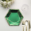 25-Pack Paper 7" Hexagon Dessert Plates in Hunter Emerald Green with Gold Geometric Lines & Rim - Stylish Disposable Geometric 300GSM Appetizer Salad Plates