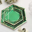 25-Pack Paper 9" Hexagon Dinner Plates in Hunter Emerald Green with Gold Geometric Lines & Rim - Stylish Disposable Geometric 300GSM Party Plates