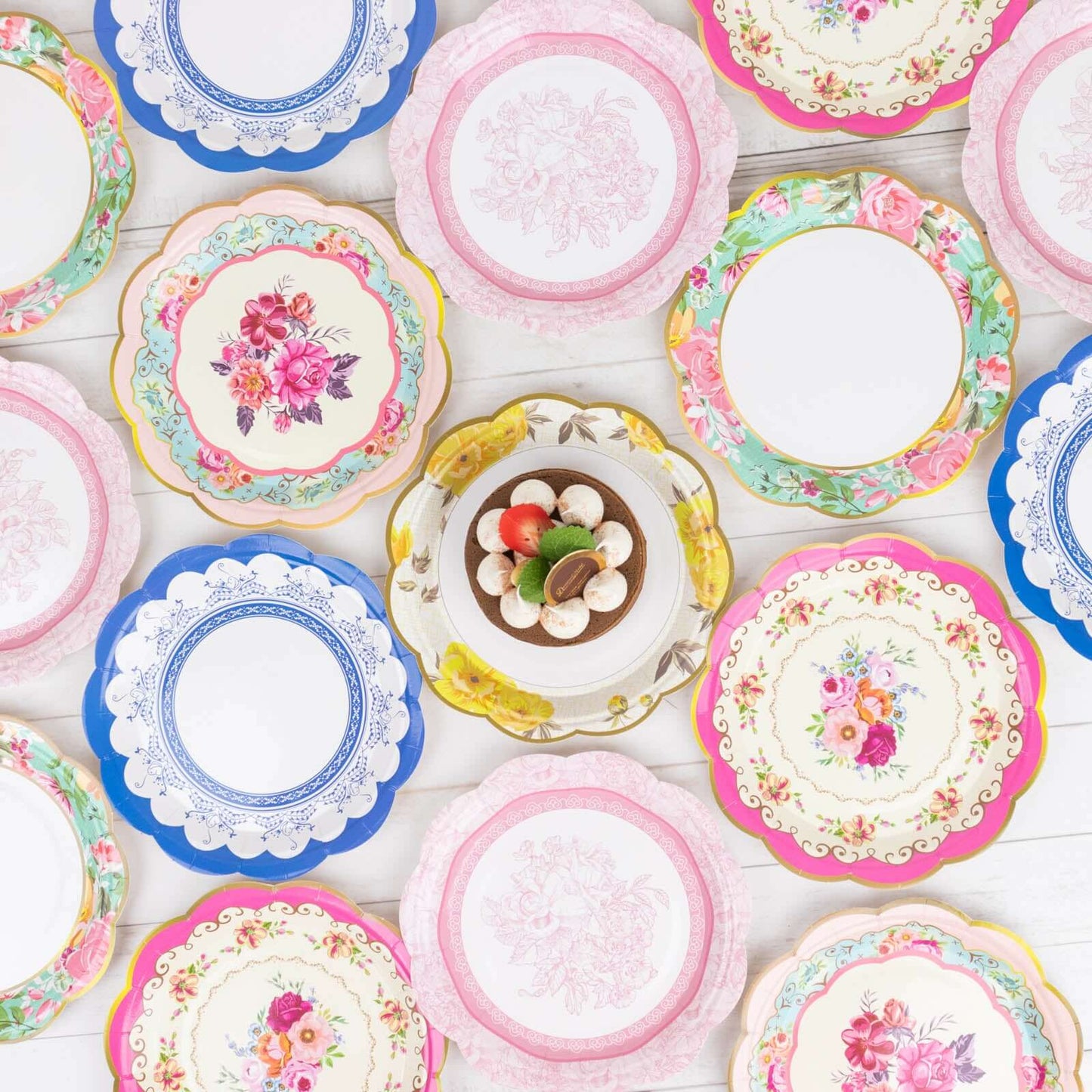 24-Pack Paper 9" Round Dinner Plates in Mixed Floral Print with Scalloped Edge - Disposable Party Plates for Baby Showers & Vintage Themes