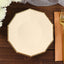 25-Pack Paper 7" Decagon Appetizer Plates in Beige with Gold Foil Rim