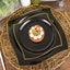 10-Pack Plastic 8" Square Dessert Plates in Black with Gold Wavy Rim Modern - Disposable Salad Appetizer Party Plates