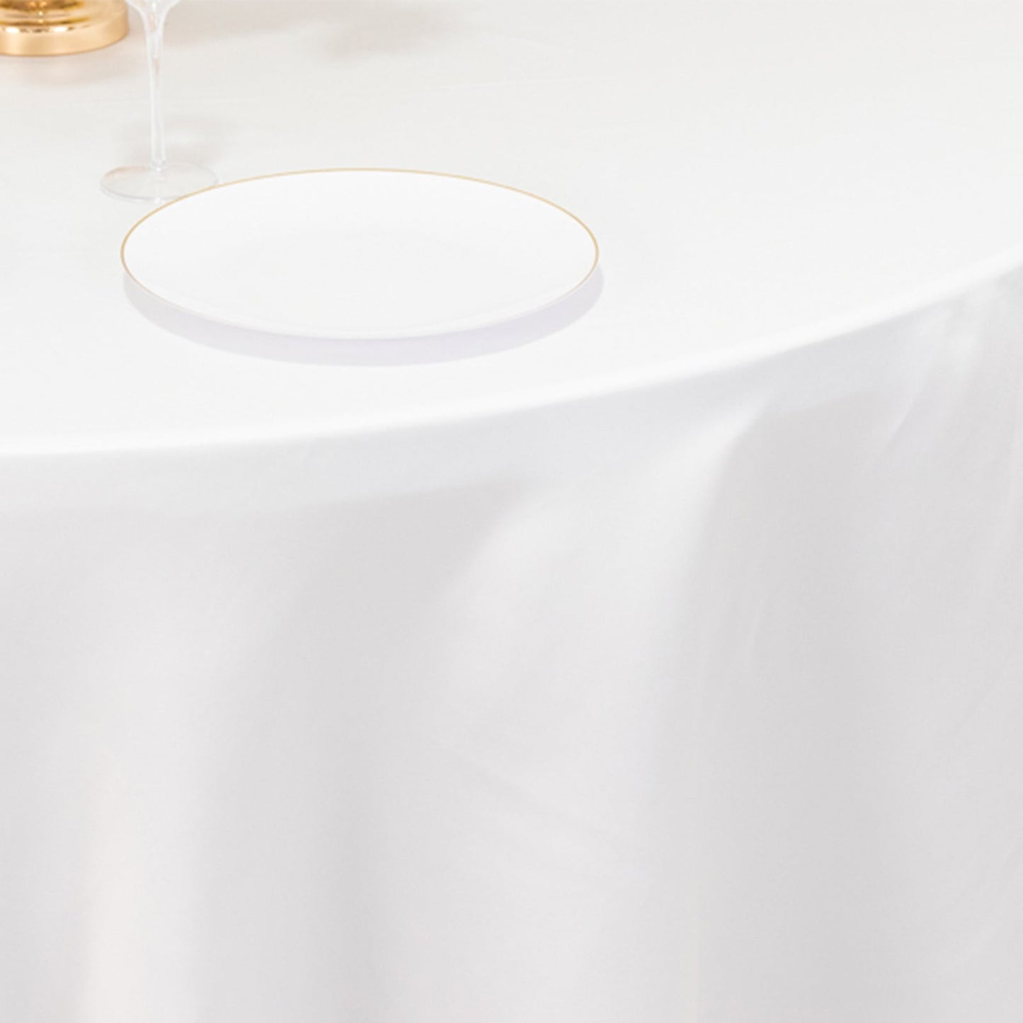 Lamour Satin 120" Round Tablecloth White - Seamless Table Cover with Soft Tempered Sheen for Upscale Gatherings
