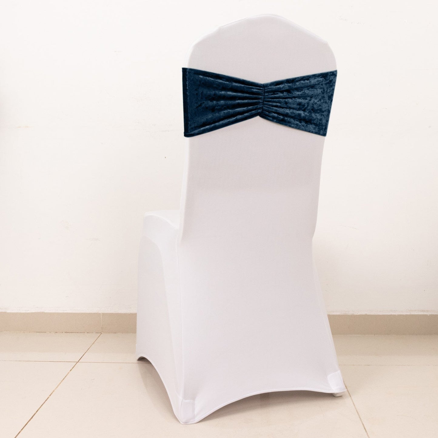 5 Pack Premium Crushed Velvet Chair Sashes Navy Blue Ruffle Style - Textured Chair Bands for Stunning Event Decor