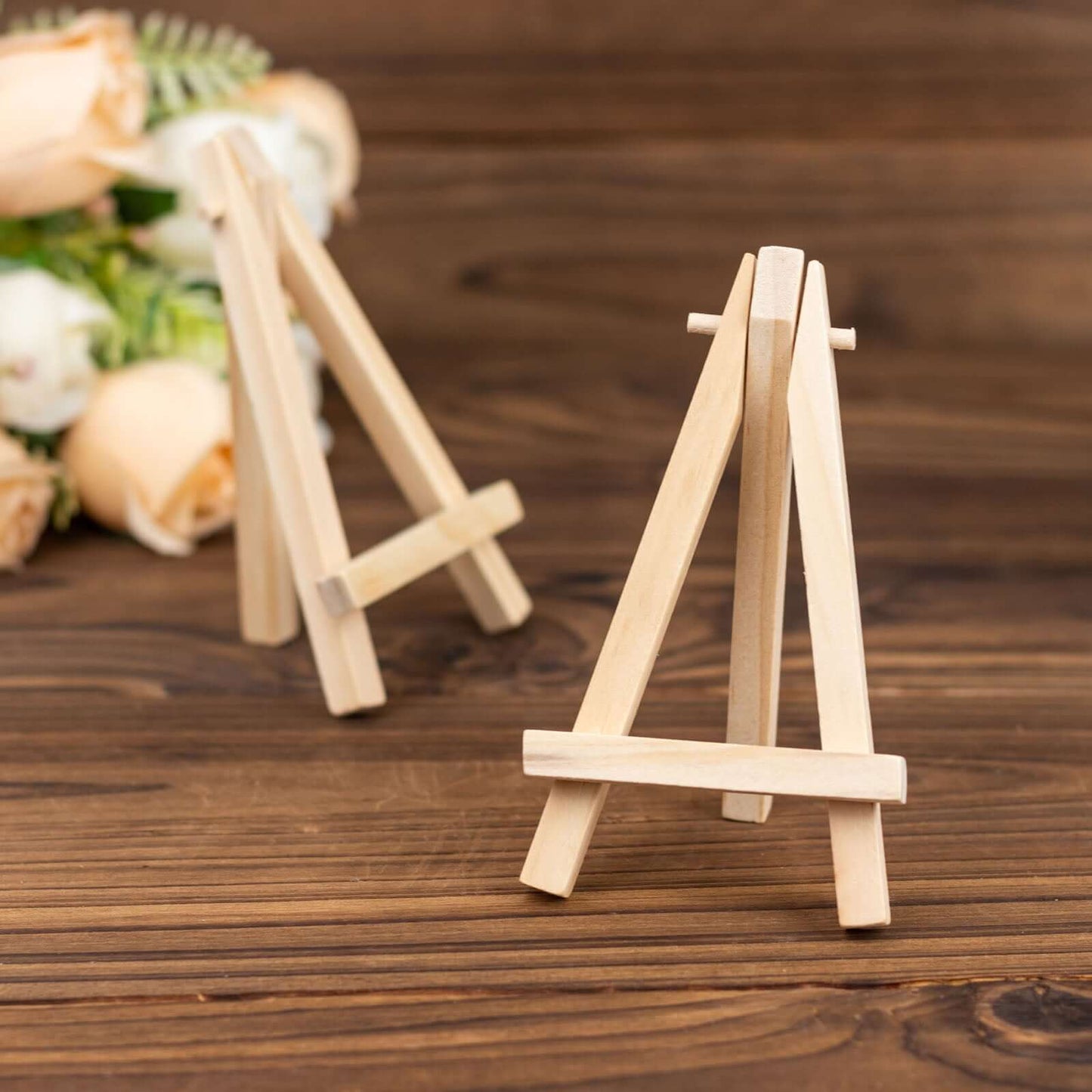 10-Pack Wooden Display Easel Stands DIY Mini Design Natural - Rustic Place Card Table Number Holders 5"