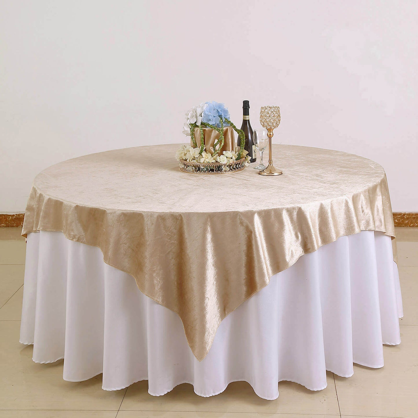 Velvet 72"x72" Table Overlay Square Tablecloth Champagne - Premium Soft Finish Table Topper - Linen Luxes