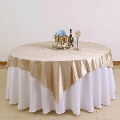 Velvet 72"x72" Table Overlay Square Tablecloth Champagne - Premium Soft Finish Table Topper - Linen Luxes
