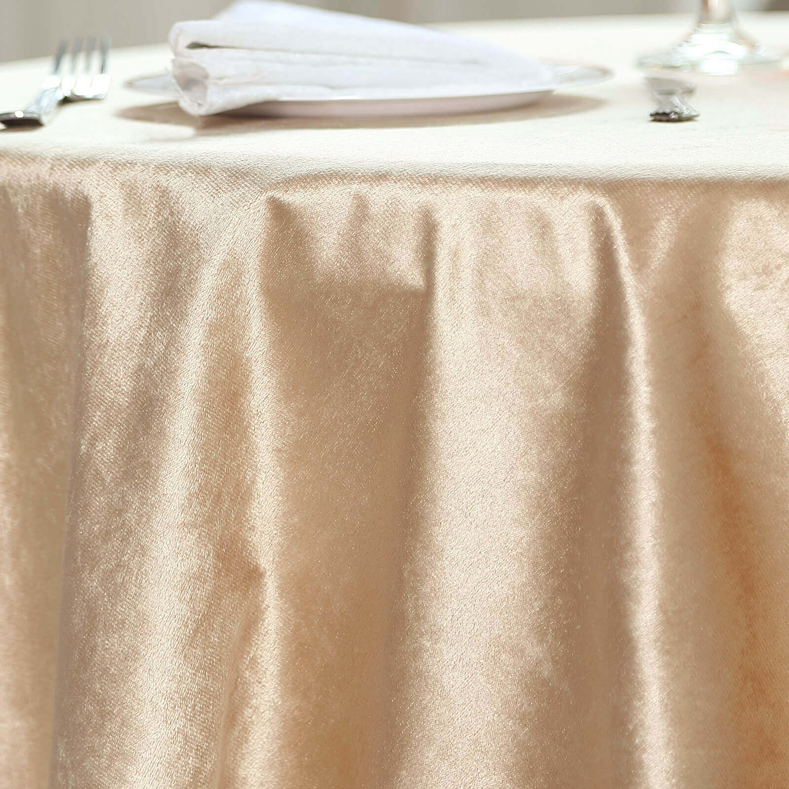 Velvet 72"x72" Table Overlay Square Tablecloth Champagne - Premium Soft Finish Table Topper - Linen Luxes