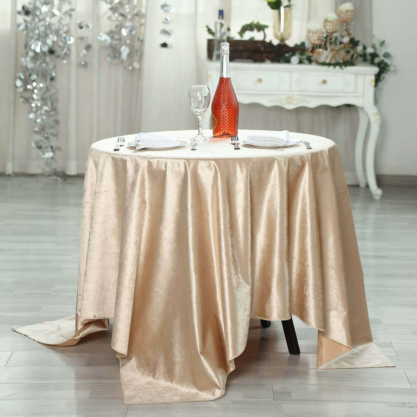 Velvet 72"x72" Table Overlay Square Tablecloth Champagne - Premium Soft Finish Table Topper - Linen Luxes