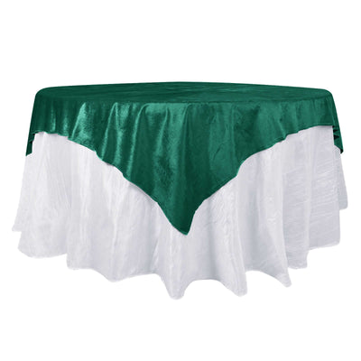 Velvet 72"x72" Table Overlay Square Tablecloth Hunter Emerald Green - Premium Soft Finish Table Topper - Linen Luxes