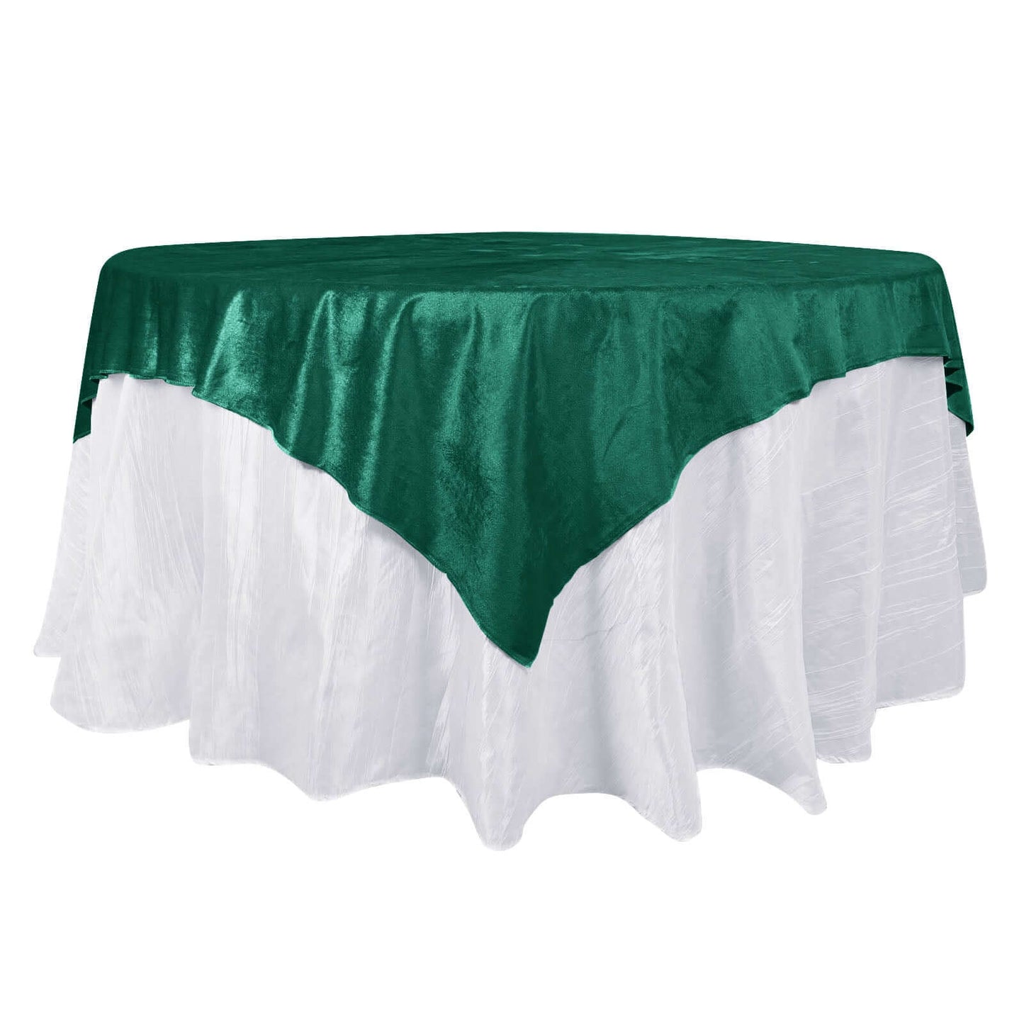 Velvet 72"x72" Table Overlay Square Tablecloth Hunter Emerald Green - Premium Soft Finish Table Topper - Linen Luxes