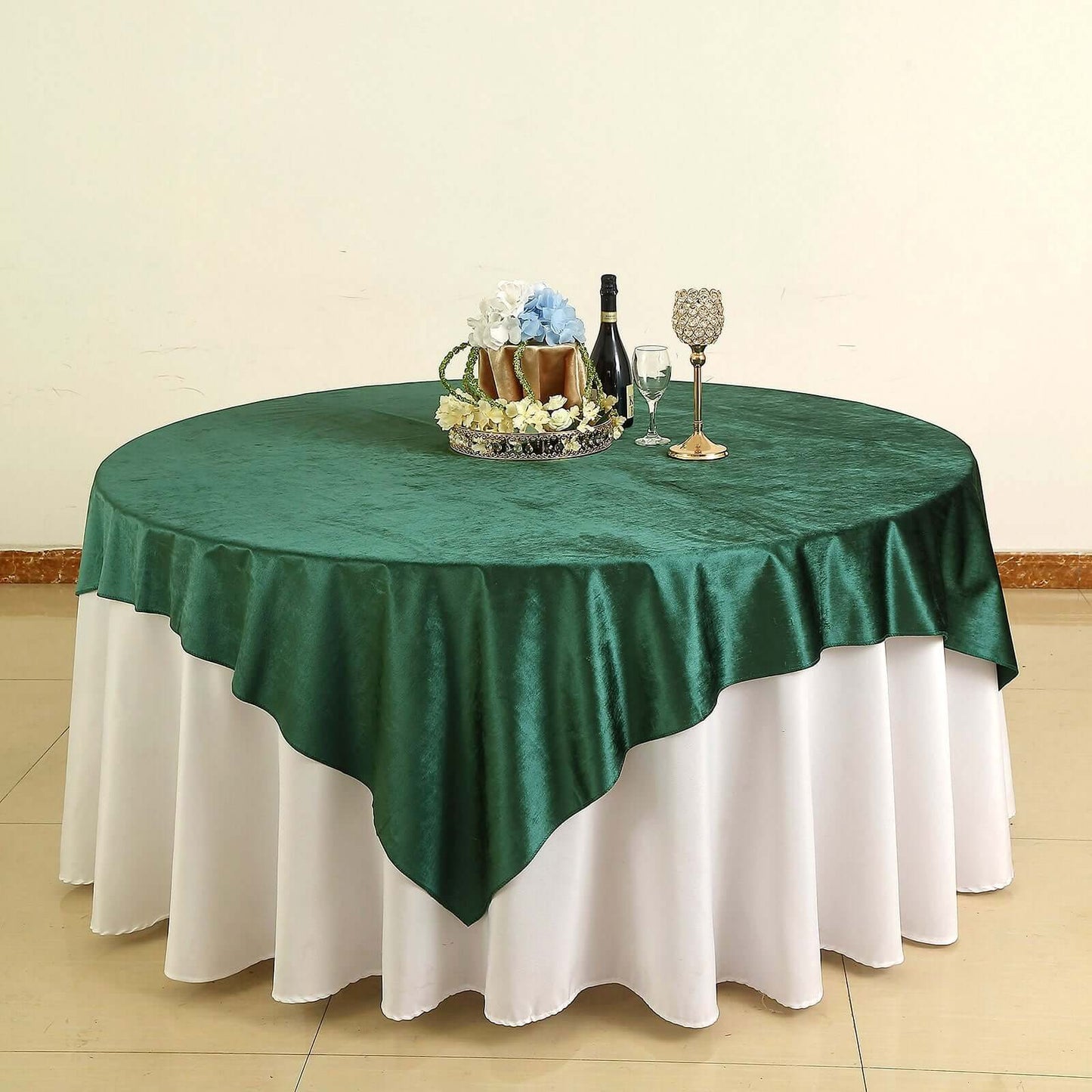 Velvet 72"x72" Table Overlay Square Tablecloth Hunter Emerald Green - Premium Soft Finish Table Topper - Linen Luxes