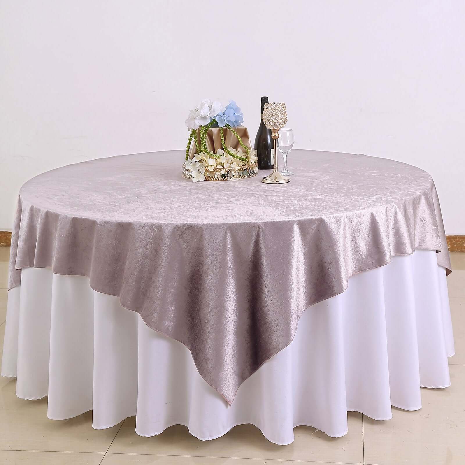 Velvet 72"x72" Table Overlay Square Tablecloth Mauve - Premium Soft Finish Table Topper - Linen Luxes