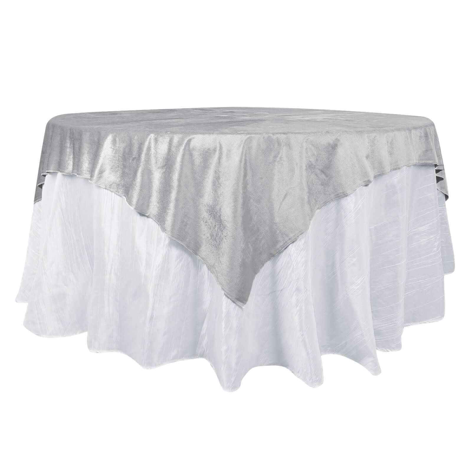Velvet 72"x72" Table Overlay Square Tablecloth Silver - Premium Soft Finish for Sophisticated Celebrations - Linen Luxes